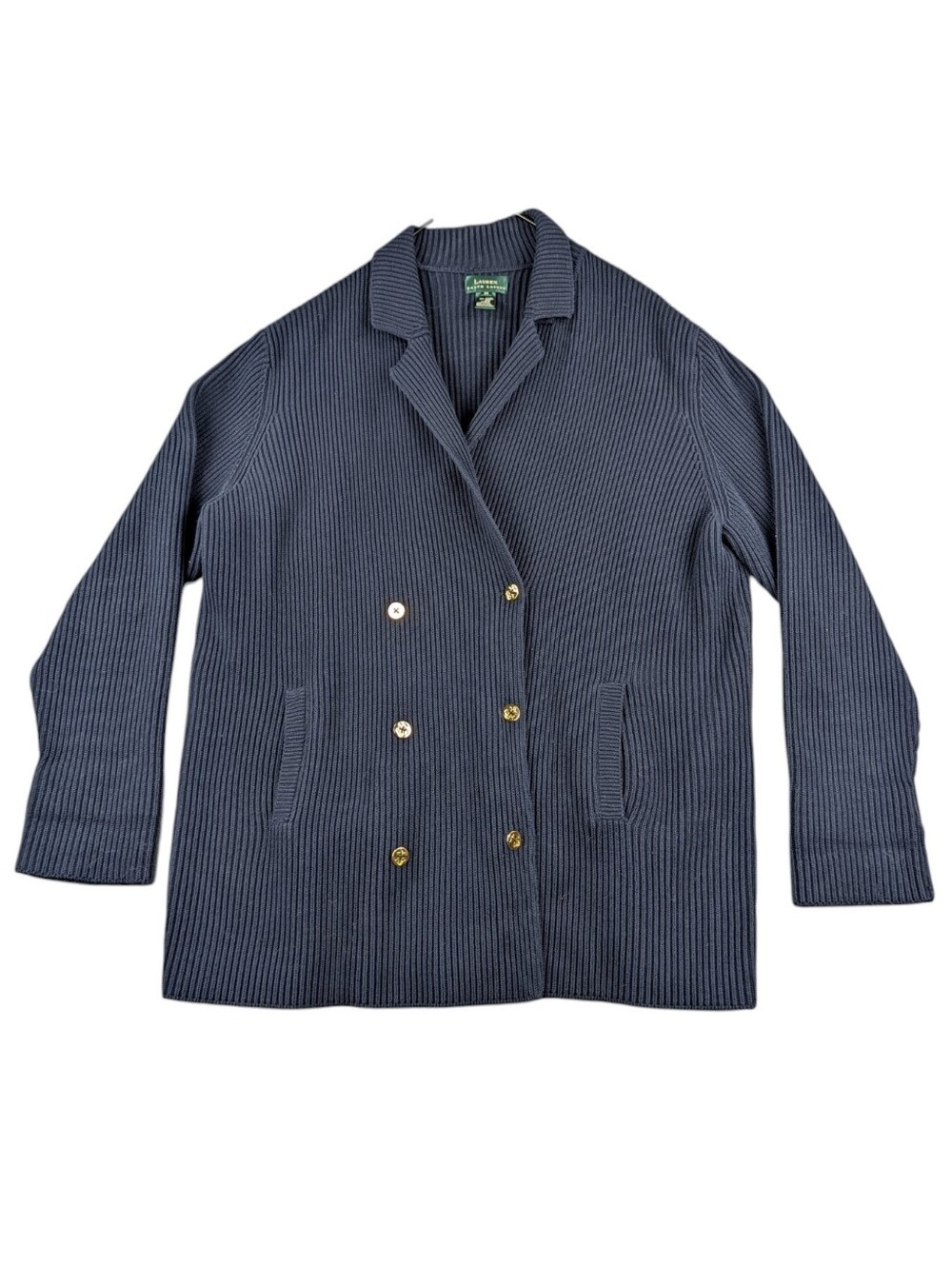 Lauren Ralph Lauren Navy Ribbed Cotton Double Breasted Sweater Blazer 3X EUC - Picture 4 of 11